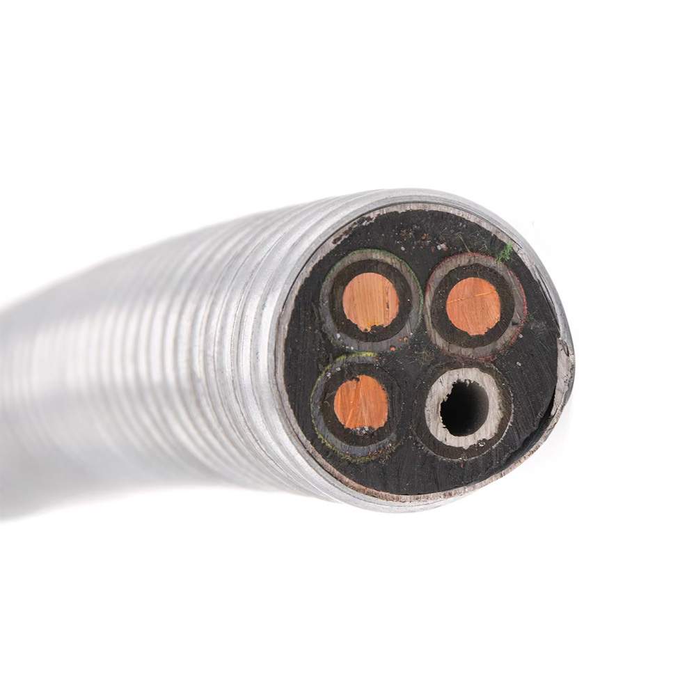 3×6 AWG Solid Copper ESP Cable with Lead Sheath & Steel Armor – API-Compliant Submersible Pump Power Cable with Oil Tube